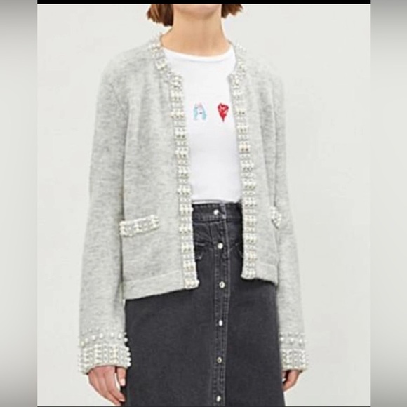 Maje Pearl wool Blended sweater Cardigan Gray SZ3 US8  # - Picture 1 of 14
